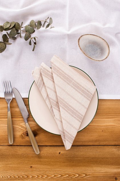 Bohemian |   2-Piece Brown Striped Linen Napkin Set 40 X 40 cm