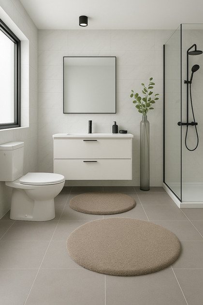 Modern Non-Slip Base Round Decorative Bathroom Mat Toilet Seat Set 80X80-60X60 cm