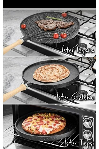 AKAL 36 Cm Çift Taraflı Granit Döküm Gözleme Ve Et Tavası Çok