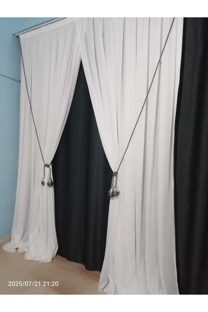 Bamboo Tulle Curtain False Double Breasted Curtain with Tight Pleats and Two Wings Rope Gift