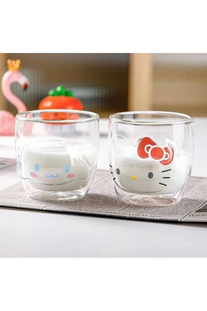 1 piece sanrio kawaii double walled hello kityy cinnamaroll glass borosilicate 250ml gift