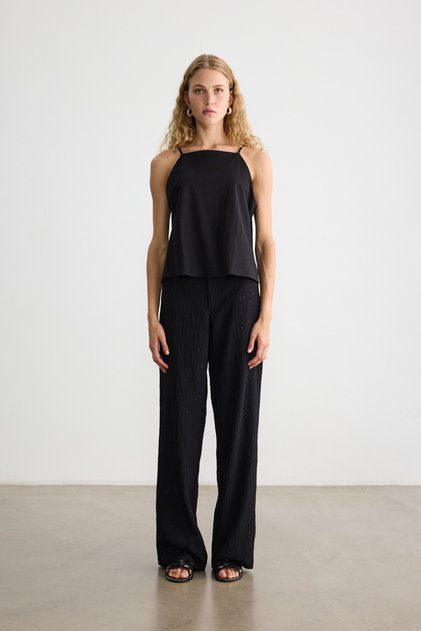 Black Shiny Palazzo Pants