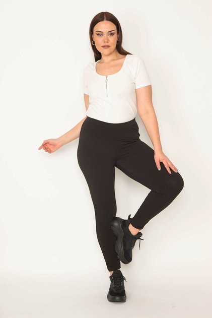 Women's Black Plus Size Gathering Leggings 65n36529
