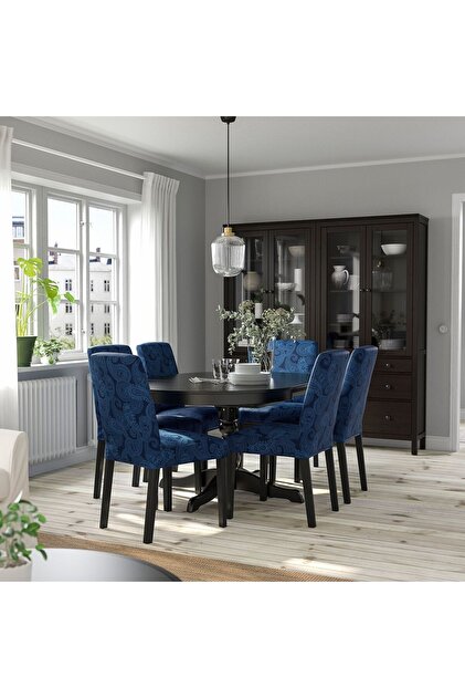 IKEA Yuvarlak yemek masası, siyah, 4-6 kişilik, açılabilir, 110