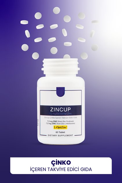 Zincup Çinko 60 Tablet | L-Metiyonin, Pikolinat | Saç & Cilt & Tırnak & Bağışıklık