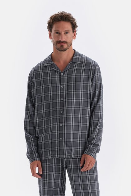 Füme Ekose Dokuma Gömlek Pijama Üstü