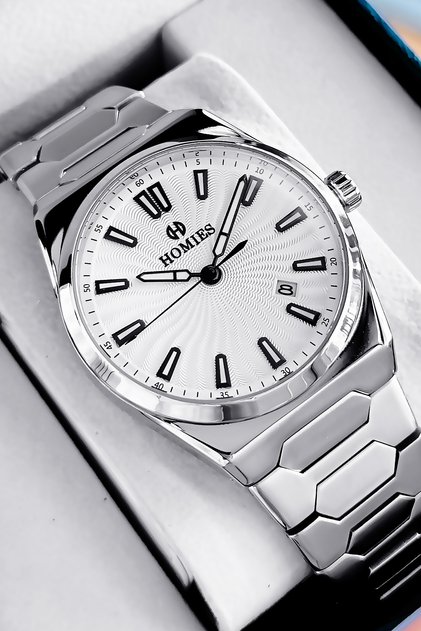 Original Special Boxed Gift Men's Wristwatch Silver Color Steel Band Hme2059C2
