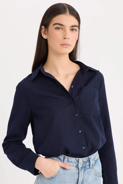 Regular Fit Basic Düz Cepli Uzun Kollu Gömlek W7734AZ25SP