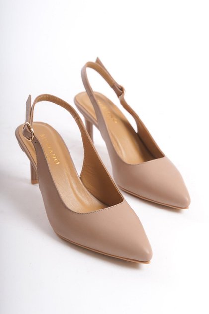 Mubiano Genuine Leather Collection Women's Heeled Stiletto & Shoes Nude -Mcrgn80124-N