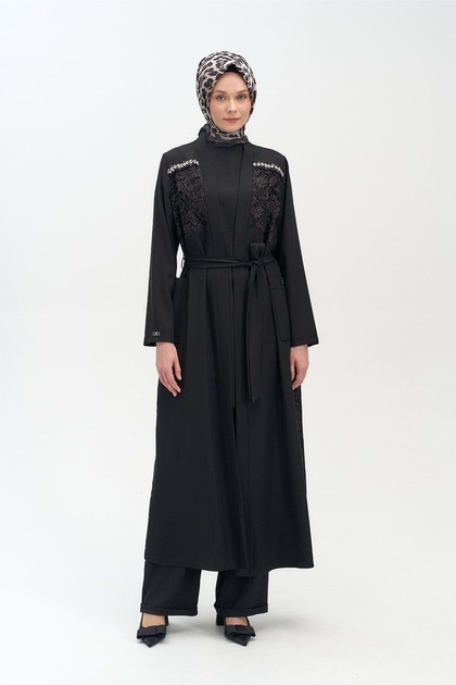 Setrms 25Y27059 ÜÇLÜ TAKIM ABAYA İÇLİK PANTOLON GÜÜPÜR DETAYLI