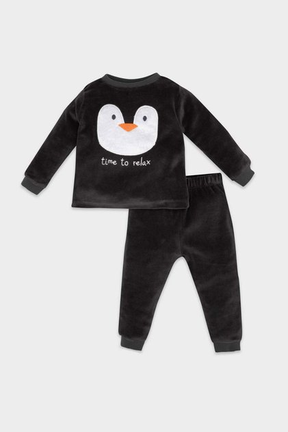Baby Boy Pajamas Set Penguin Pattern Velur Long Sleeve Top with Elastic Waist Long Bottom D5358A524Wn