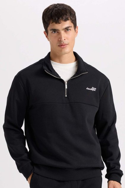 Relax Fit Fermuarlı Dik Yaka Baskılı Kalın Sweatshirt D2164AX24AU