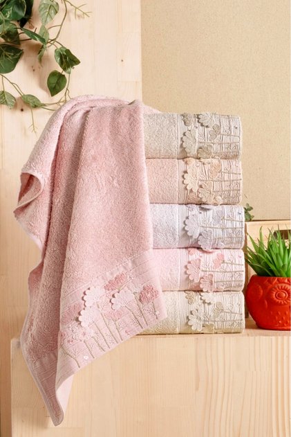 Bamboo 50X90 cm Süzine Bürümcük 3 D Embroidered 6-Piece Pvc Boxed Hand Face Towel
