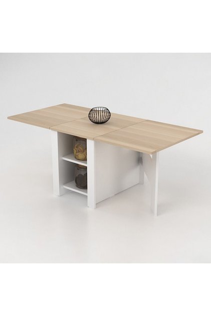 Algeria Foldable Coffee Table with Drawers - White/Oak, Engineered Wood, Multi Color, 129.8 cm