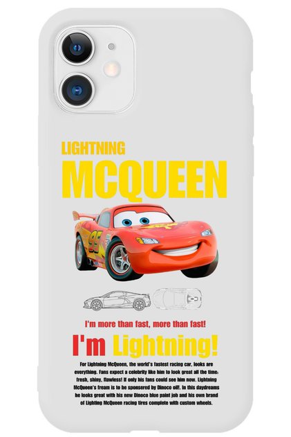 iPhone 11 White Velvet Mcqueen Patterned Silicone Phone Case Cars