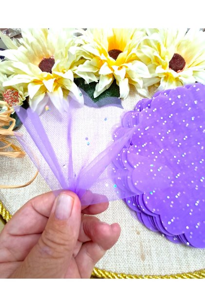 21 cm Mor Organze Tül - 100 Adet - Nikah Şekeri | Söz Nişan Düğün Hediyelik Malzemeleri | Hobi