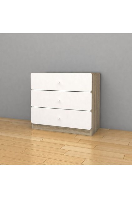 Kinder 3-Drawer Dresser in White & Sonoma Oak - Stylish Bedroom Storage, Engineered Wood, 80x38x72cm