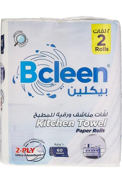 ® Kitchen paper towel roll, 60 sheets X 2ply, 2 rolls, Mega sterilized tissues for germ prote