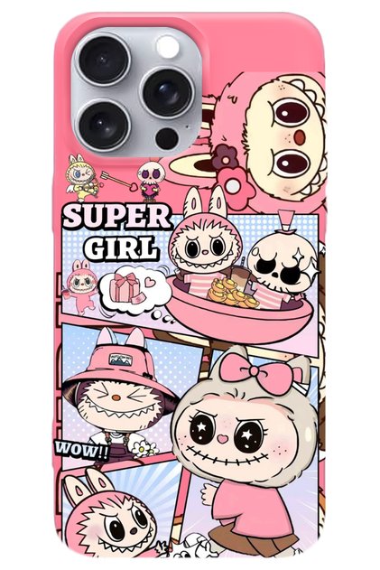 iPhone 16 Pro Max Pink Velvet Labubular Patterned Silicone Phone Case Lbb
