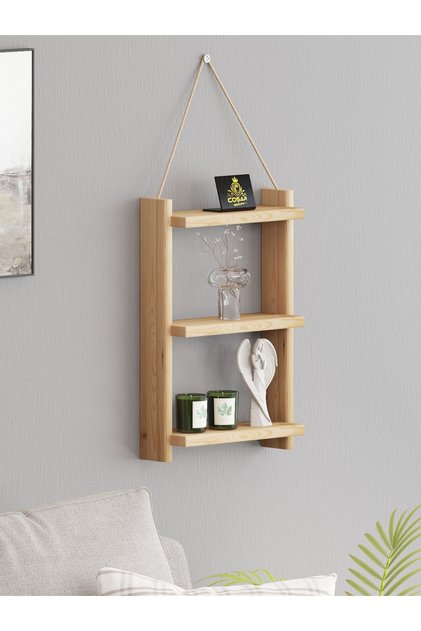 Dekoratif ahşap Masif Duvar Rafı 3 Katlı Duvar Rafı