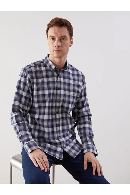 Lcwaikiki Classic Regular Fit Long Sleeve Plaid Poplin Men's Shirt (W5)