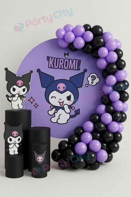 Kuromi Temalı Lila Siyah Balon Seti - 40 Adet Balon + 5m Balon Zinciri | Doğum Günü Süsü