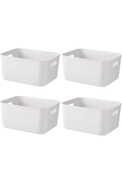 4-Pack White Plastic Storage Boxes with Handles – Organizers for Wardrobe, Pantry & Kitchen Use