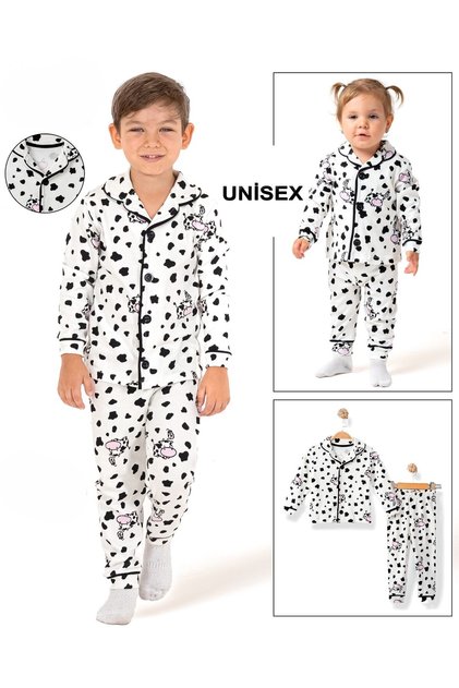 Baby Girl and Boy Baby Boy Buttoned Patterned Pajama Set