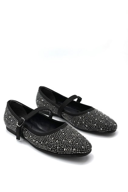 Rima Drop Stone Detailed Women's Ballerinas Black