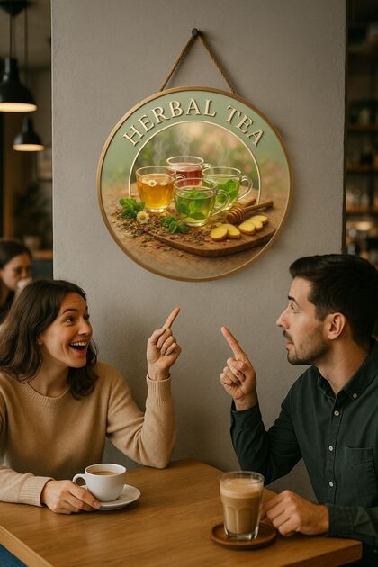 Nod Herbal Tea Temalı Kapı Süsü Tablosu – Bitki Çayı Konseptli