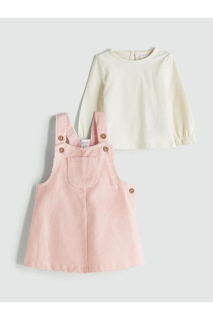Crew Neck Velvet Baby Girl Blouse and Salopet 2-Piece (W5)