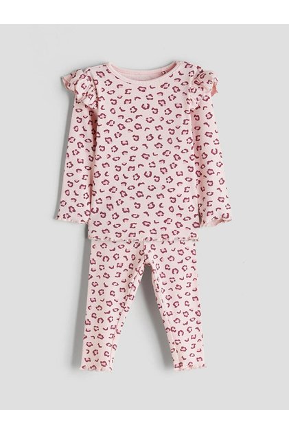Crew Neck Printed Baby Girl Pajama Set (W5)