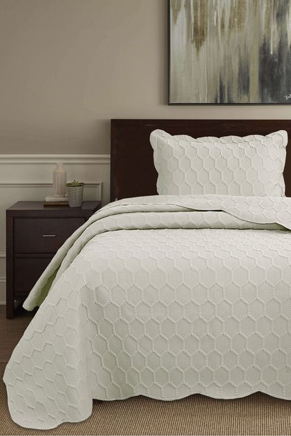 Honey Comb 3D Single Bedspread Set (2 Pieces) - 180X240 cm - with Pvc Bag