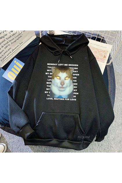 Black Unisex Streetwear Ropa Hombre Meme Cat Mon Left Me Broken Casual Ki