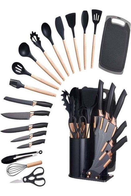 Utensil Set 19 Piece Silicone Kitchenware Heat Resistant Non stick Cooking Tool with Woode