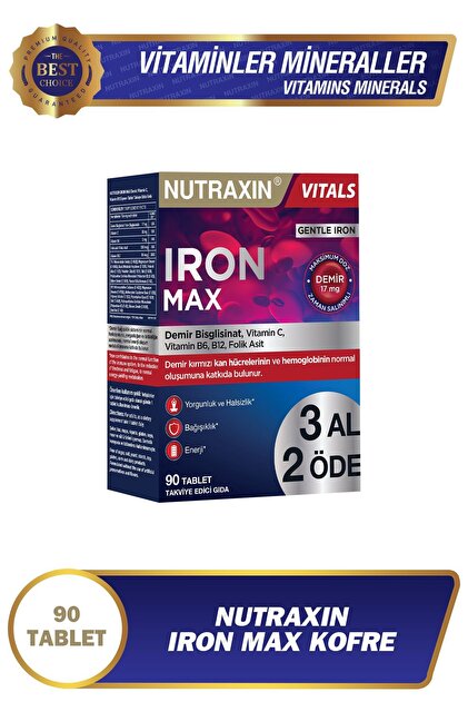 Nutraxin Iron Max 90 Tablet - 3 Al 2 Öde 2 Adet - Fiyatı, Yorumları