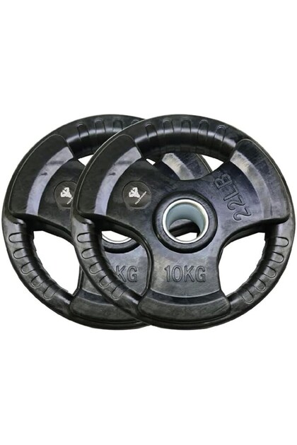 Olympic Tri-Grip Weight Plates, Pair of 10 kg (2 x 10 kg), Rubber-Coated Cast Iron