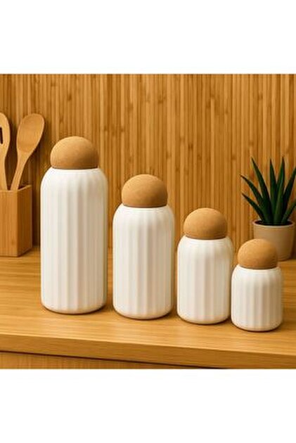 ENYAZA(2024) 3lü Top Mantar Kapaklı Stantlı Çizgili Porselen