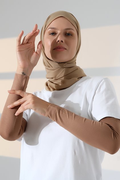 قفازات صلاة نسائية مصنوعة من القطن الممشط بدون خياطة عملية من الليكرا - بني