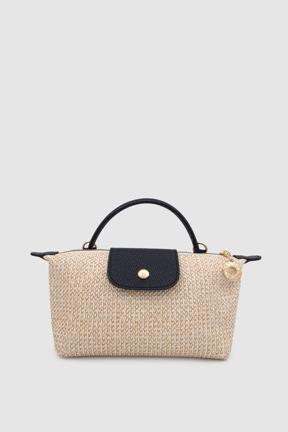 Vorin Mini Straw Cross Strap Handbag Cream Black