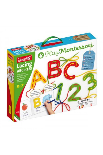 Joc cu sireturi Montessori ABC+123