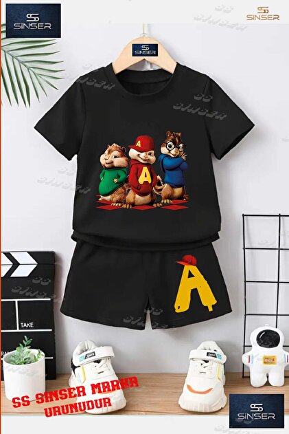 Kids Unisex “Alvin 3Lu Squirrel Standing Custom Printed Crew Neck T-Shirt - Shorts Set