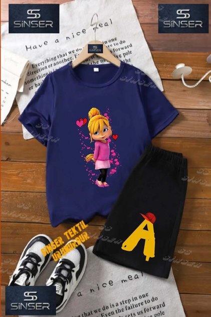 Children's Unisex “Alvin Chipmunk Girl Single“ Special Printed Crew Neck T-Shirt - Shorts Set