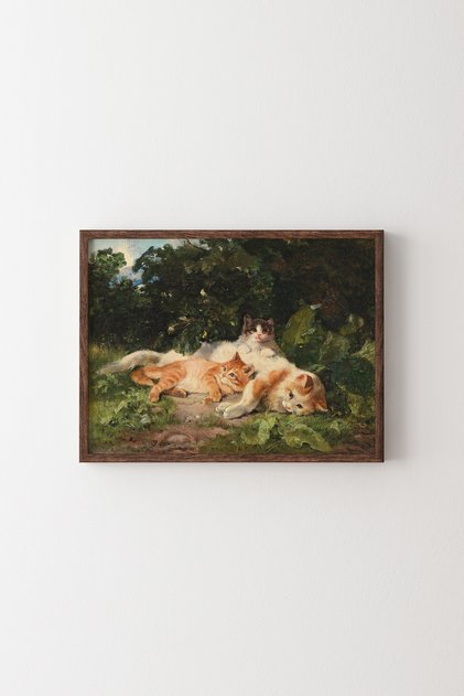 Cat with Her Kittens - Wooden Patterned Frame