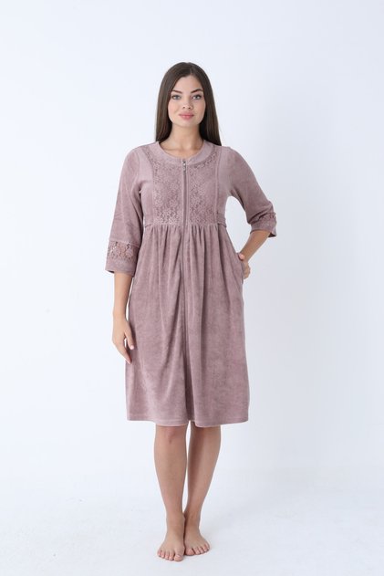Women's Bamboo Micro Fabric Zippered Stylish Velvet Dress / Mink 3468