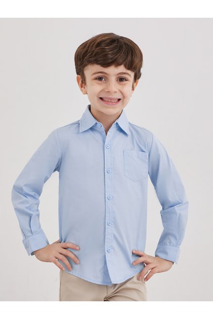 قميص للأولاد أزرق فاتح بأكمام طويلة وجيب