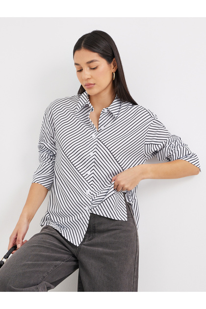 Striped Dropped Shoulder Oversized Shirt