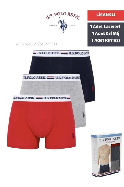 U.S. Polo Assn. Licensed Men's Fit Boxer 3-Piece Boxed Pack / Navy Blue - Gray - Red