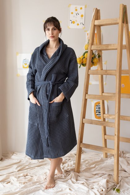 100% Cotton Waffle Unisex Bathrobe with Hood, High Absorbency and Quick Dry Features