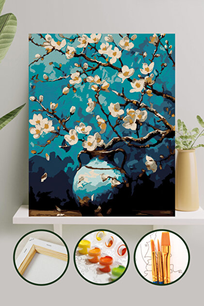 Sayılarla Boyama 40x50 Cm Tuval Seti Fırça Boya Dahil Çıtaya Gerili - Mavi Bahar